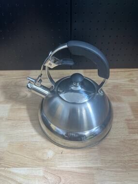TRAMONTINA 18/10 Stainless Steel 2 QT Tea Kettle With Black Handle